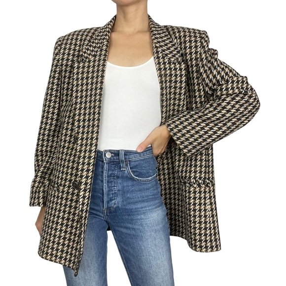 Vintage Jackets & Blazers - Vintage Houndstooth Wool Blend Blazer Jacket Size 14